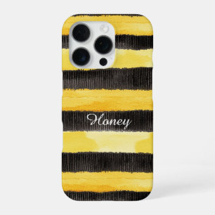 Coque iPhone 16 Pro Abeille noire or jaune Noël