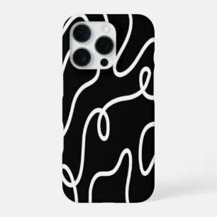 Coque iPhone 16 Pro Abstrait d'art en ligne ondulée noir et blanc mini