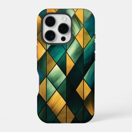 Coque iPhone 16 Pro Abstrait géométrique vert doré (Verso)