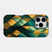 Coque iPhone 16 Pro Abstrait géométrique vert doré (Verso Horizontal)