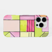 Coque iPhone 16 Pro Abstrait patchwork rose et vert citron (Verso Horizontal)