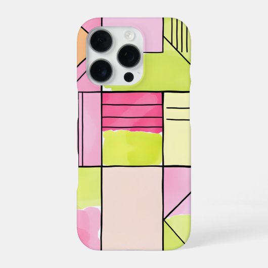 Coque iPhone 16 Pro Abstrait patchwork rose et vert citron (Verso)