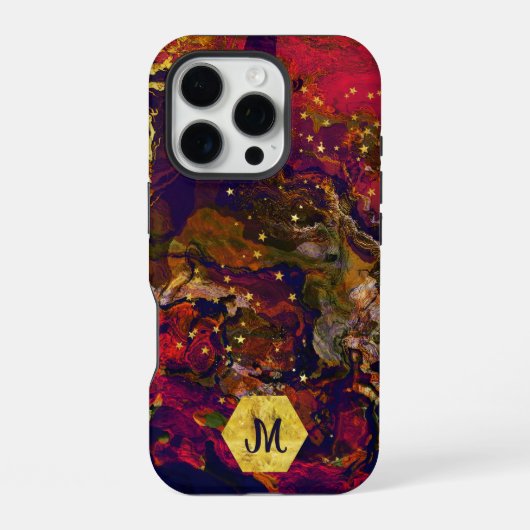 Coque iPhone 16 Pro Abstraite soirée rouge, crème et bleu nuit (Verso)