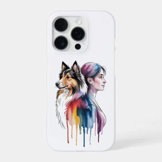 Coque iPhone 16 Pro Acuarela Canina Sheltie - Femenina (Verso)