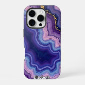 Coque iPhone 16 Pro Agate Violet Ondulée avec Paillettes d'Or (Verso)