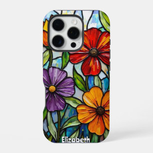 Coque iPhone 16 Pro Aménagement à fleur de verre coloré