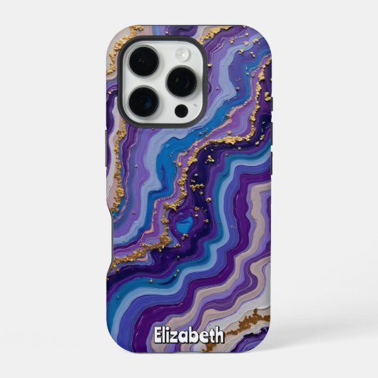 Coque iPhone 16 Pro Améthyste et Or Abstraits (Verso)