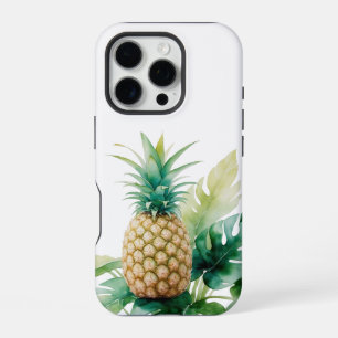 Coque iPhone 16 Pro Ananas Doré avec Tropical en Aquarelle Monstera
