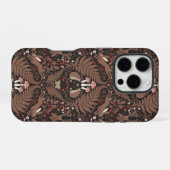 Coque iPhone 16 Pro Animaux et plantes de bois en rouge et brun (Verso Horizontal)