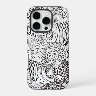 Coque iPhone 16 Pro Animaux Léopard Tigre Noir Blanc Moderne