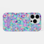 Coque iPhone 16 Pro Aqua Iridescent Imprimé Léopard Monogrammé (Verso Horizontal)
