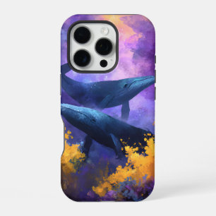 Coque iPhone 16 Pro Aquarelle Baleines Jardin Océan Abstrait