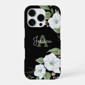 Coque iPhone 16 Pro Aquarelle d'or noir Monogramme floral Script chic (Verso)