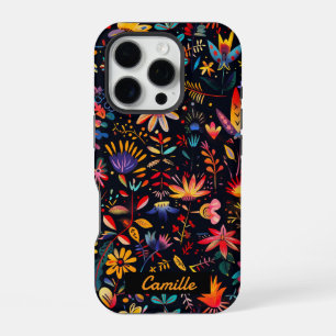 Coque iPhone 16 Pro Art botanique coloré mignon personnalisé de minuit