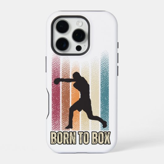 Coque iPhone 16 Pro Art de boxe rétro "Né pour boxer" (Verso)