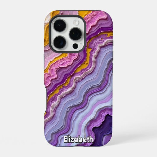 Coque iPhone 16 Pro Art fluide Améthyste et Or (Verso)