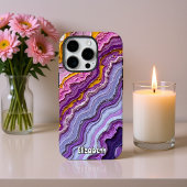 Coque iPhone 16 Pro Art fluide Améthyste et Or