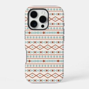 Coque iPhone 16 Pro Aztec Formes Motif rouille crème Turquoise
