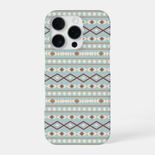Coque iPhone 16 Pro Aztec Formes Motif Rusts Crème Turquoise-Bleu