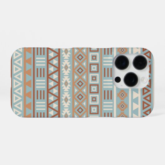 Coque iPhone 16 Pro Aztec Influence Motif Crème Bleue Terracottas (Verso Horizontal)