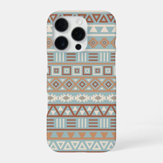 Coque iPhone 16 Pro Aztec Influence Motif Crème Bleue Terracottas (Verso)