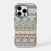 Coque iPhone 16 Pro Aztec Influence Motif Crème Bleue Terracottas (Verso)