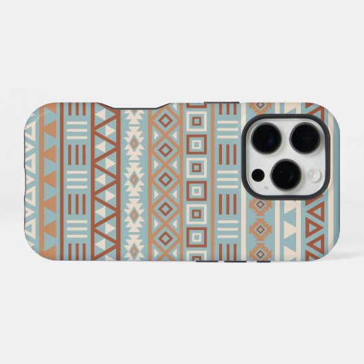 Coque iPhone 16 Pro Aztec Influence Motif Crème Bleue Terracottas (Verso Horizontal)