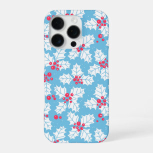 Coque iPhone 16 Pro Baie de houx sur fond bleu