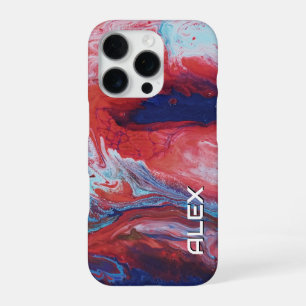 Coque iPhone 16 Pro Balayage de peinture rouge et bleu - Motif de flui