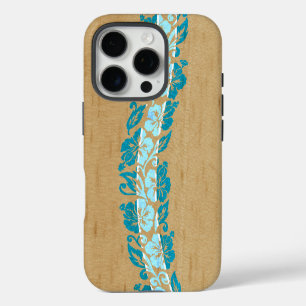 Coque iPhone 16 Pro Banyans Hawaiian Hibiscus Faux Bois Surfboard Sarc