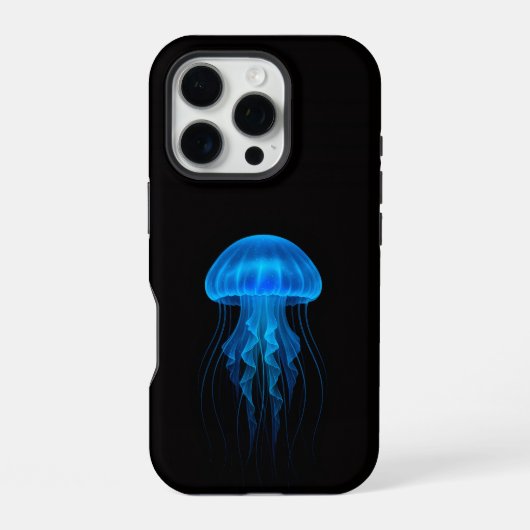 Coque iPhone 16 Pro Black 4 Luxe iPhone 16 Pro, Méduse Bleue Néon (Verso)