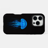 Coque iPhone 16 Pro Black 4 Luxe iPhone 16 Pro, Méduse Bleue Néon (Verso Horizontal)