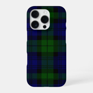 Coque iPhone 16 Pro Black Watch Tartan bleu vert Plaid