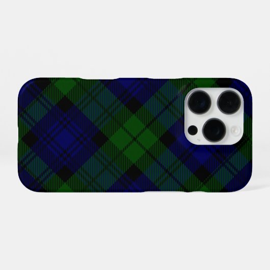 Coque iPhone 16 Pro Black Watch Tartan bleu vert Plaid (Verso Horizontal)