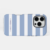 Coque iPhone 16 Pro Bleu Classique Denim Chambray Cabana Stripes (Verso Horizontal)