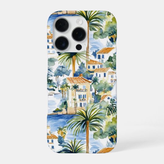Coque iPhone 16 Pro Bleu Méditerranéen Tropical (Verso)