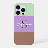 Coque iPhone 16 Pro Bloc de couleur chic Taupe Lilas Vert Monogrammé (Verso)