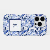 Coque iPhone 16 Pro Blue Bird Chinoiserie Monogram (Verso Horizontal)
