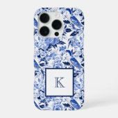 Coque iPhone 16 Pro Blue Bird Chinoiserie Monogram  (Verso)