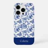 Coque iPhone 16 Pro Blue Chinoiserie Monogram Name (Verso)