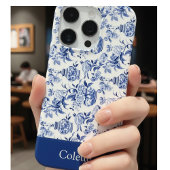 Coque iPhone 16 Pro Blue Chinoiserie Monogram Name