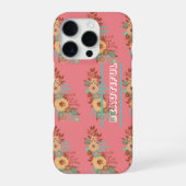 Coque iPhone 16 Pro Boho moderne rose floral (Verso)