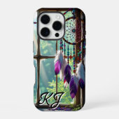 Coque iPhone 16 Pro Boho Purple Dreamcatcher in Window Monogrammed (Verso)