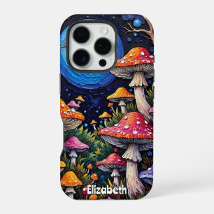Coque iPhone 16 Pro Bosquet de champignons au clair de lune