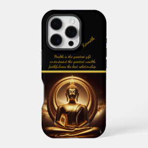 Coque iPhone 16 Pro Bouddha doré en méditation sereine
