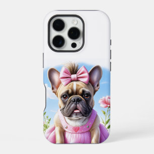 Coque iPhone 16 Pro Bouledogue français Fleurs Bouledogue Français