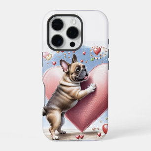 Coque iPhone 16 Pro Bouledogue français French Bulldog saut du cœur