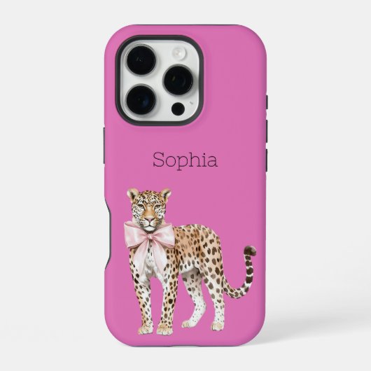 Coque iPhone 16 Pro Bow léopard rose (Verso)