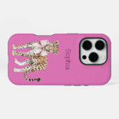 Coque iPhone 16 Pro Bow léopard rose (Verso Horizontal)