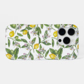 Coque iPhone 16 Pro Branches de citron avec fleurs et fruits sur blanc (Verso Horizontal)